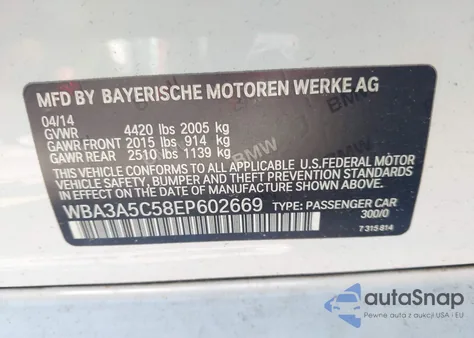 2014 BMW 328 from USA, damaged, VIN WBA3A5C58EP602669